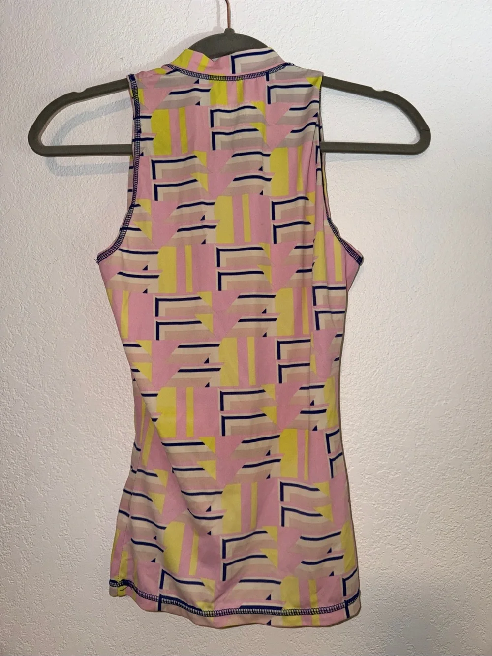 J. Crew Pink Geometric Zip-Front Swim Tank